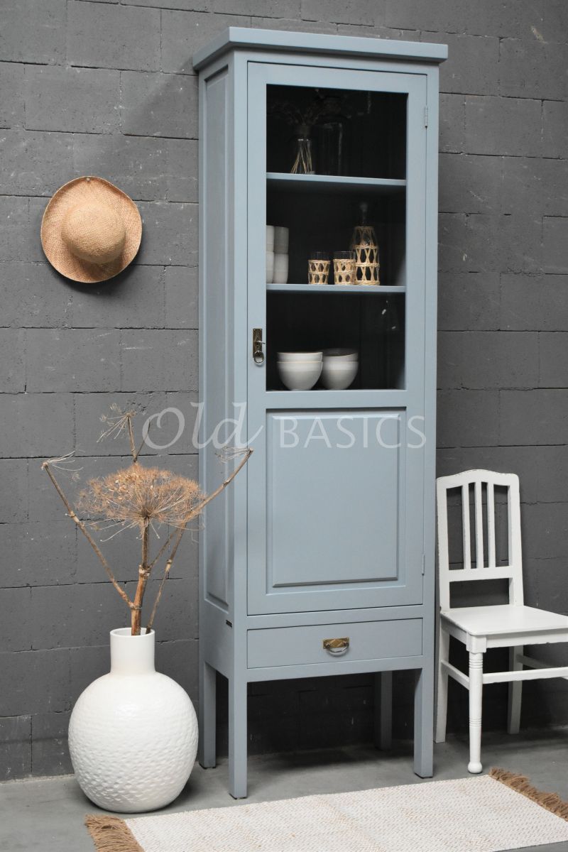 Vitrinekast Vertou, 1 deuren, RAL7000, blauw, grijs, materiaal hout